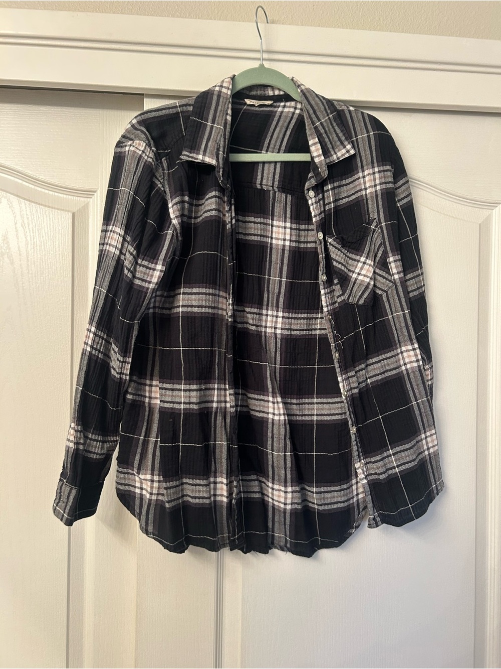 Black & White Plaid Button-Up Shirt
